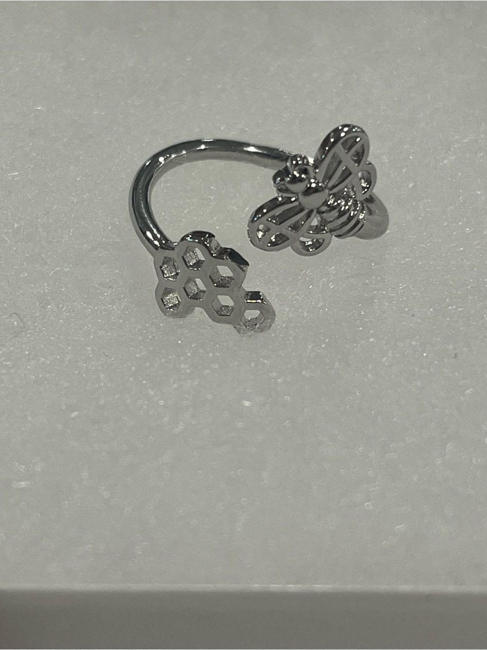 Silver-Tone Bee and Honeycomb Open Ring bumblebee